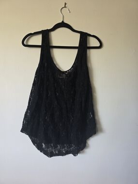 For Love & Lemons Black Floral Lace High-Low Tank Top